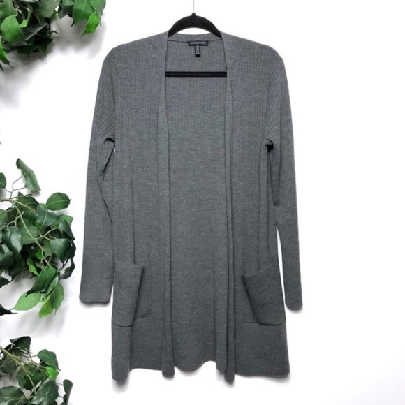 Eileen Fisher Wool Ribbed Cardigan Gray Size - XS - Picture 3 of 8